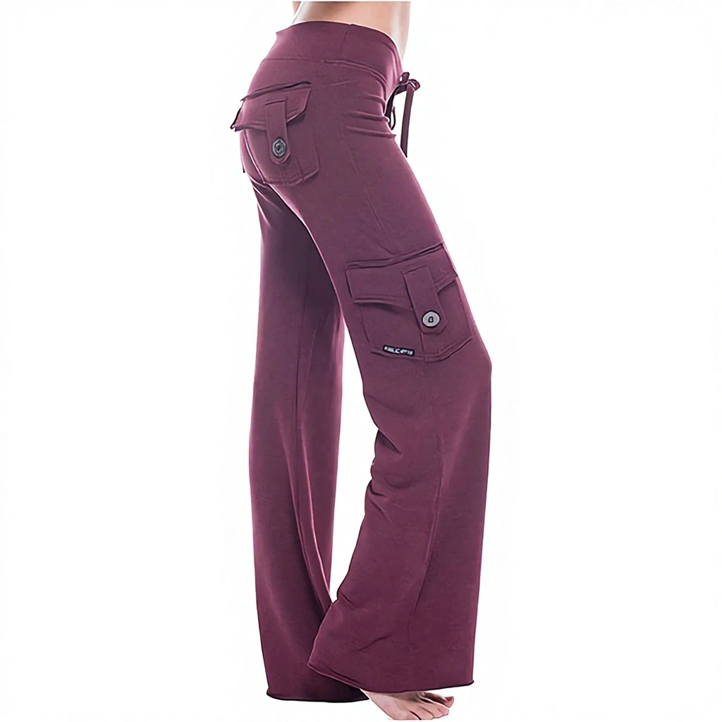 2023 Summer New for for Supply Mid Waist Solid Color Multi-Pocket Lace-Up Cordwork Polyester Women's Casual Pants