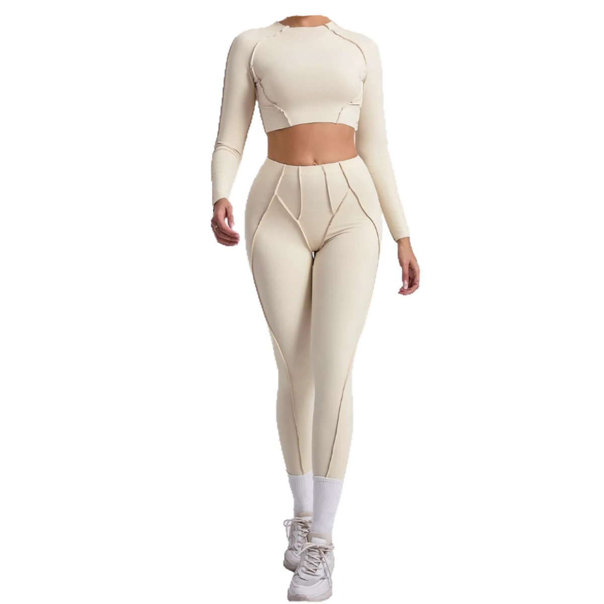 2PCS Solid Yoga Suit Women's Sports Set with Waist Logo Quick Dry Spandex/Nylon Athletic Wear for Gym Running Workout