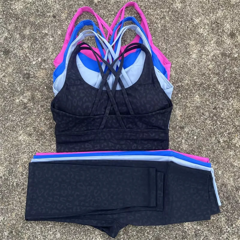 Women Yoga Set Cross Back Sports Bra High Waisted Naked Feeling Leggings Stretchy Slim Fitness Workout Outfits 2-Pieces Set