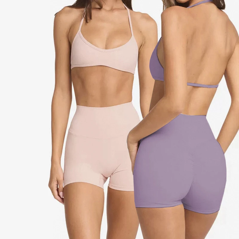 LOGO Custom Available Woman Spandex Seamless Short Yoga Gym Activewear Set 2 Piece Short Gym Fitness Sets for Women