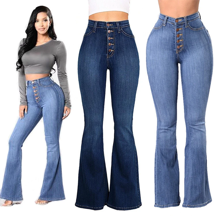 Wholesale High Waist Jeans Plus Size Women's Pants & Trousers Ladies Flared Trousers Stretched Custom Quality Spring Pants 2023