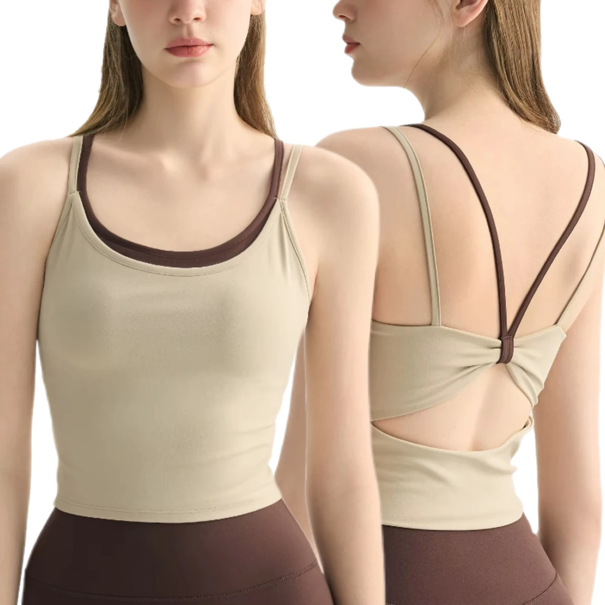 Women's Breathe Yoga Back Sports Bra One-Piece Shockproof Color-Block Bow Cut-out Vest Outdoor Running Gym Fitness Quick Dry