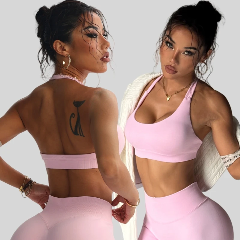 HONFIT Women's Plus Size Halter Neck Sports Bra Breathable Quick Dry U-Neck Running Bra Custom Spandex Nylon Gym Bra for Women
