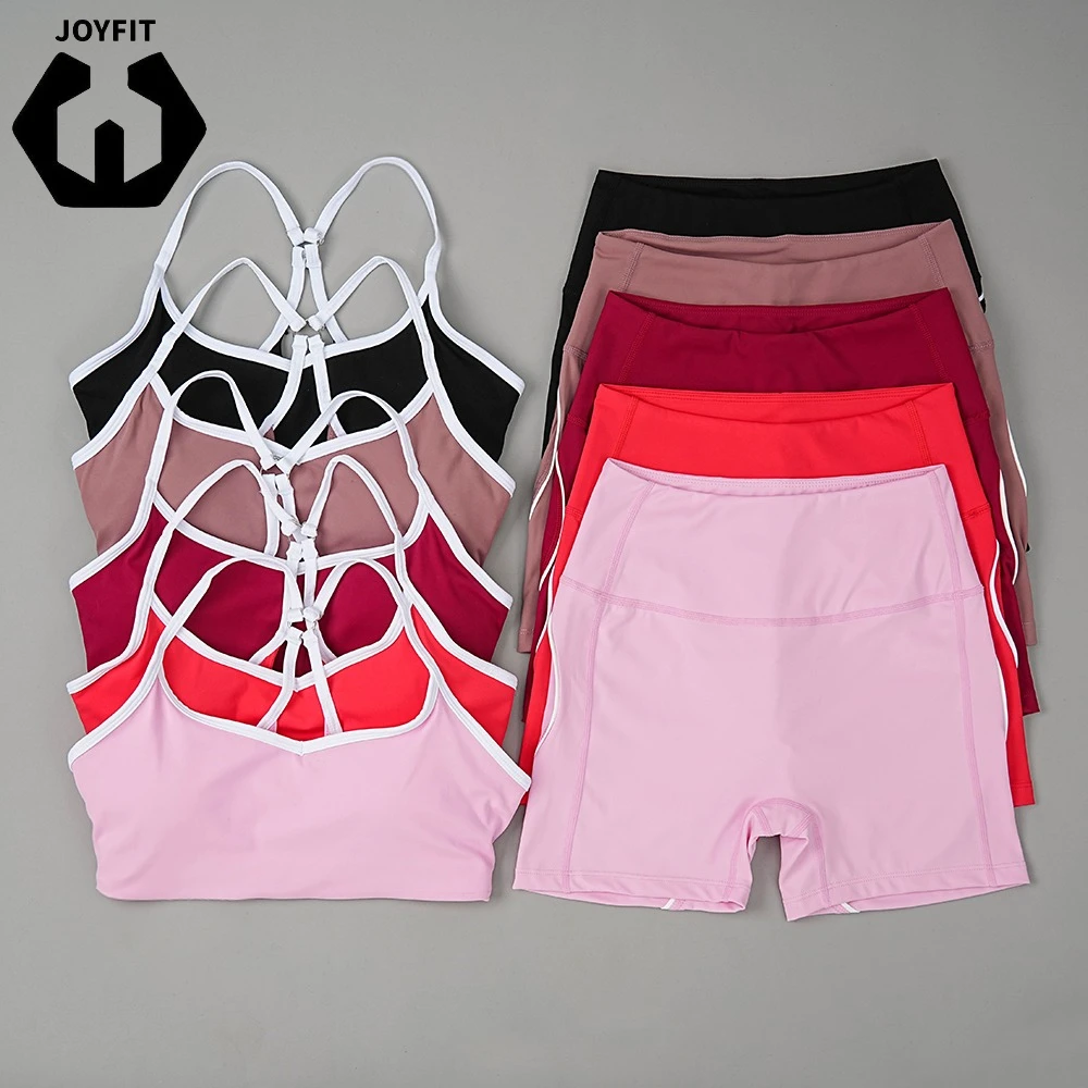 Yoga Shorts Set Gym Sports Set 2 Piece Women Workout Outfit Fitness Suit Cross Straps Bra High Waist Shorts Running