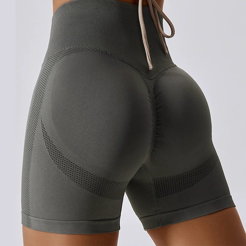 Seamless Yoga Shorts Peach Lift Hip High Waist Fitness Pants Tight Running Shorts
