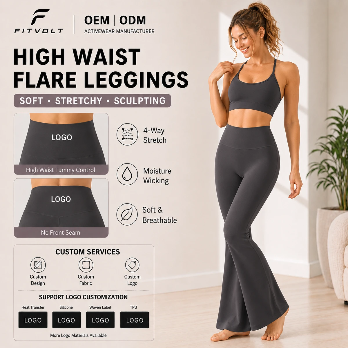 FITVOLT Wholesale Women's High Waist Elastic Waist Yoga Leggings Butt Lifting Breathable Quick Dry Plus Size