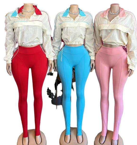 New Trendy Women's Casual Solid Knitting Breathable Spandex/Polyester 2-Piece Set Short Crop Sweat Top Ankle-Length Leggings
