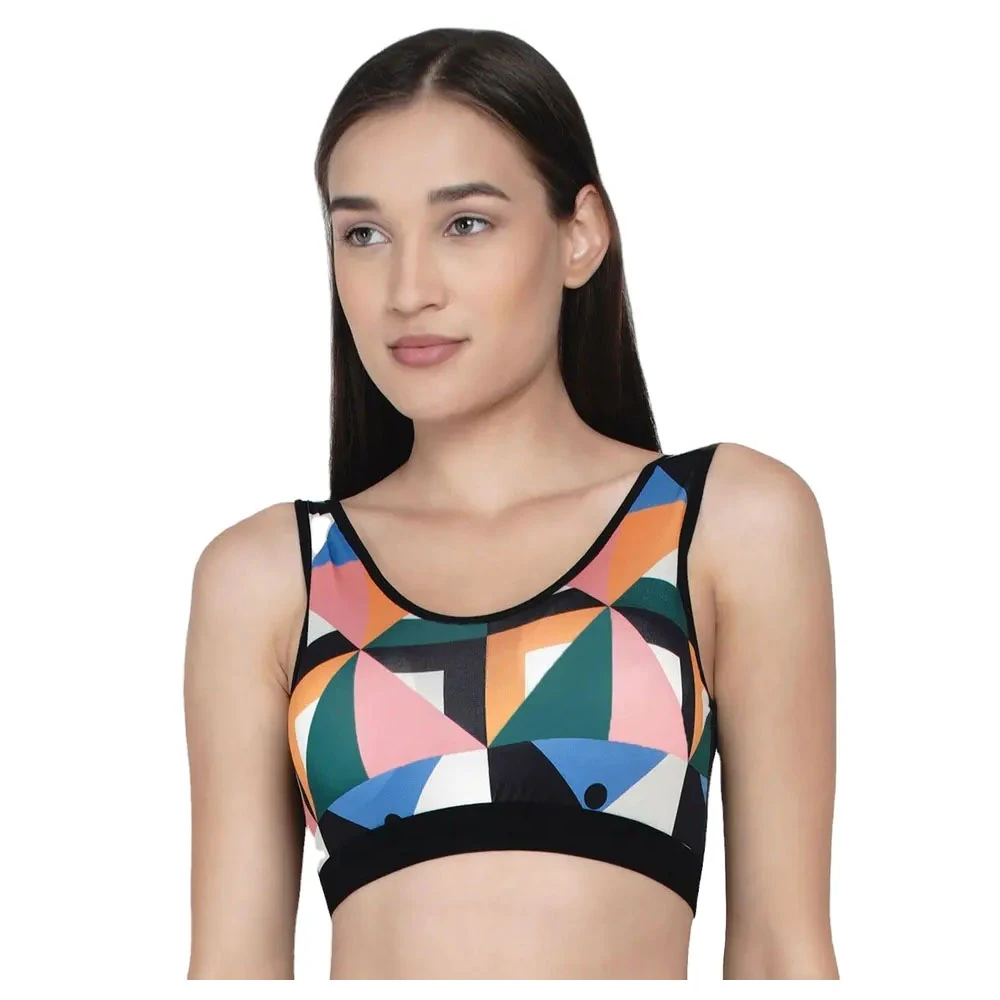 Plus Size Breathable Front Logo Yoga Sports Bra for Women with Wide Straps Lift-Up Design Spandex/Nylon Material