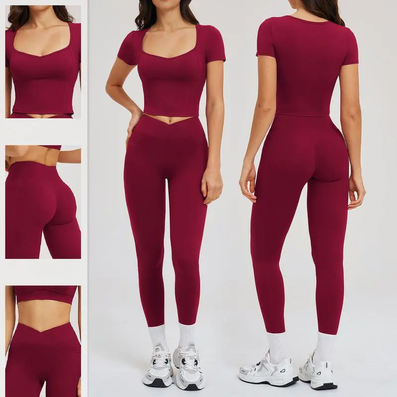 Yoke Sportswear 2 Piece Sports Gym High Waist Elastic Workout Pilates Activewear Custom Gym Fitness Bra Crop Top Yoga Sets