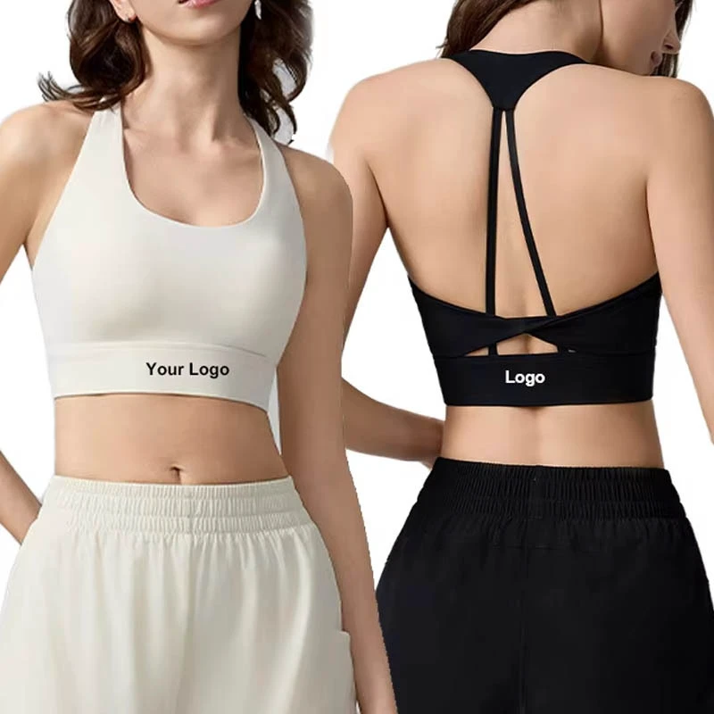 2026 New Women's Fitness Yoga Suit Halter Open Back Sports Bra