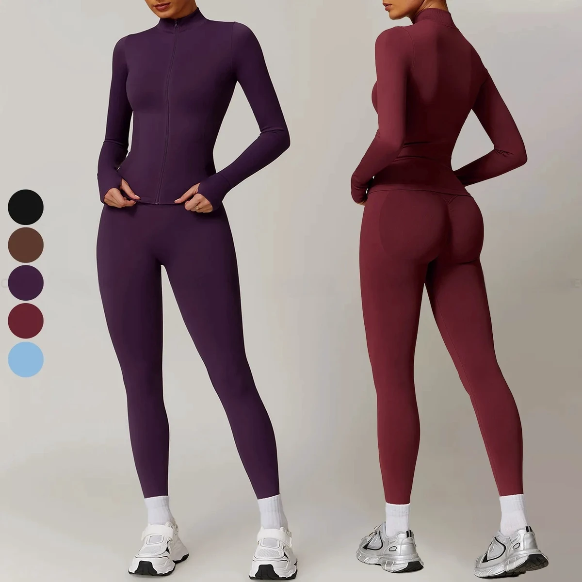 Fitness Zipper Stand-up Collar Yoga Tops Womens Running Coat Workout Jacket Custom 2 Pieces Seamless Yoga Set for Women
