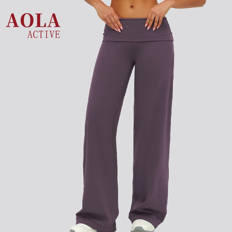 New Arrivals Fold Over Brushed Tight High Waist Flare Pants Tummy Control Lightweight Butt Lifting Yoga Leggings Wide Leg