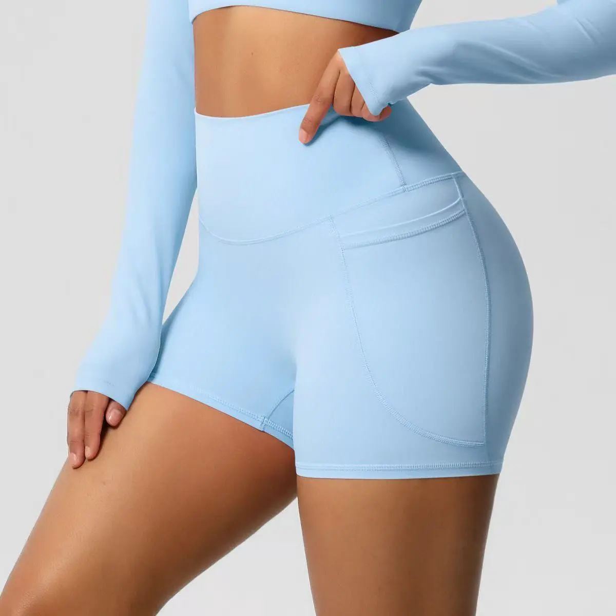 Cross Beauty Plus Size Solid Seamless Lightweight Back Yoga Vest & Shorts Set High Waist Shoulder Strap Shorts