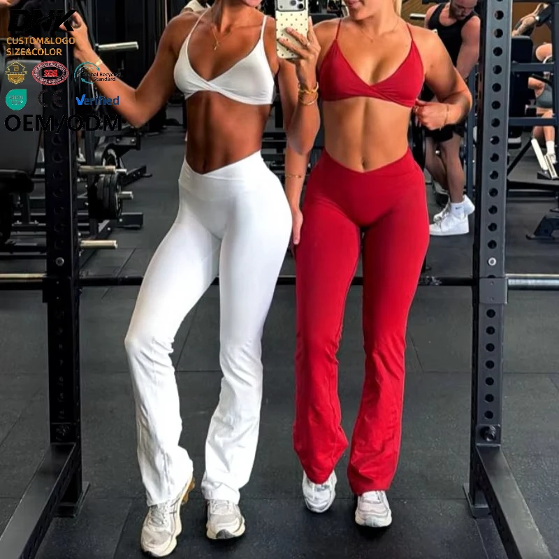 Backless Sports Bra with Shock Absorption & High-Waisted Tapered Wide-Leg Pants Two-Piece Set