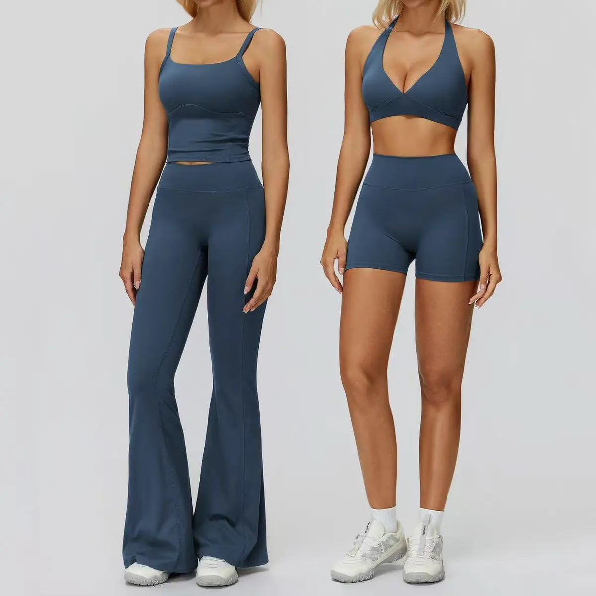 YanRuo Solid Breathable Yoga Sports Suit Tight Fold Outdoor Running Fitness Two-piece Shorts V-neck Backless High Waist Elastic