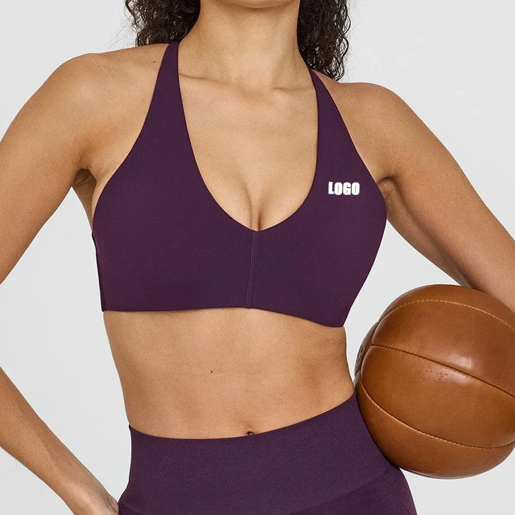 OEM Custom Manufacturers Soft Low Neck Contrast Trim Cross Thin Adjustable Straps Back Twist Sports Bra for Women
