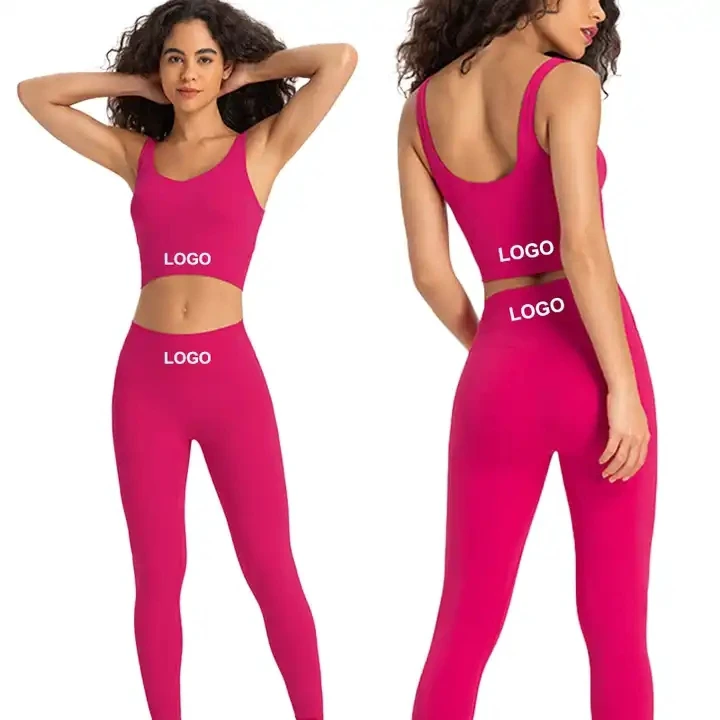 2pcs XL Plus Size Fitness Crop Top High Waist Yoga Pants Set Solid Pattern Stretchy Gym Active Wear Elastic Sports Bra Included