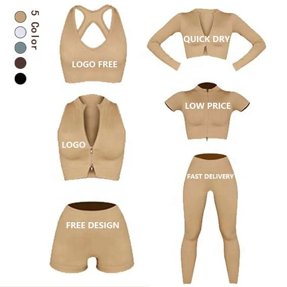 5 Pieces Activewear Seamless Workout Suit Ribbed Yoga Outfit Woman Training Wear High Waisted Breathable Gym Fitness Set