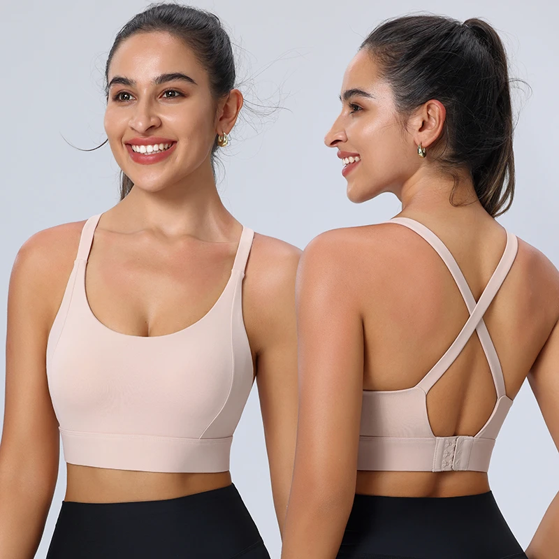 Wholesale High Impact Sports Bra Running for Women Cross Back Molded Cup Hook and Eye Closure High Support Running Bra For Women