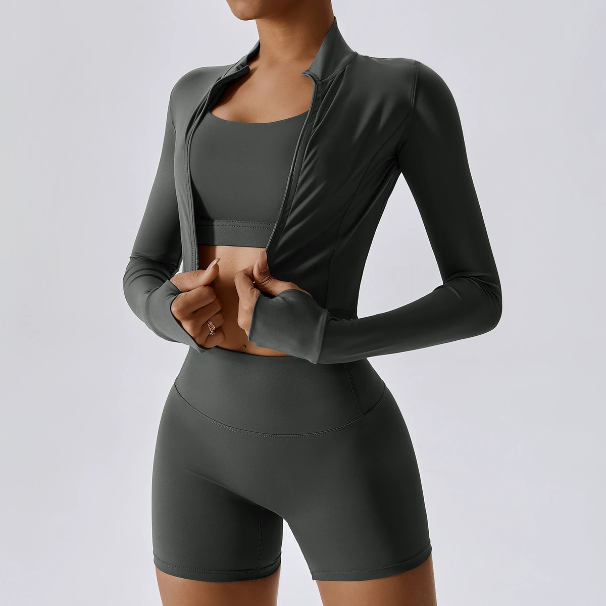 Women's 3 Piece Set Custom Sportswear Bra Shorts Sports Tight Yoga Suit Jacket Set Nude Fitness Shockproof High Waist Yoga Sets