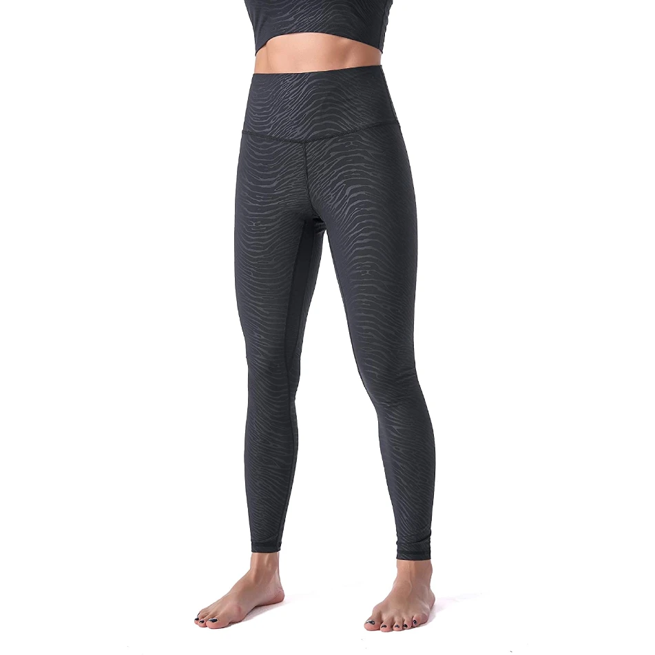 High Waisted Yoga Leggings Full Length Printed Textured Spandex Polyester Four-Way Stretch Elastic Waist Women's Pants