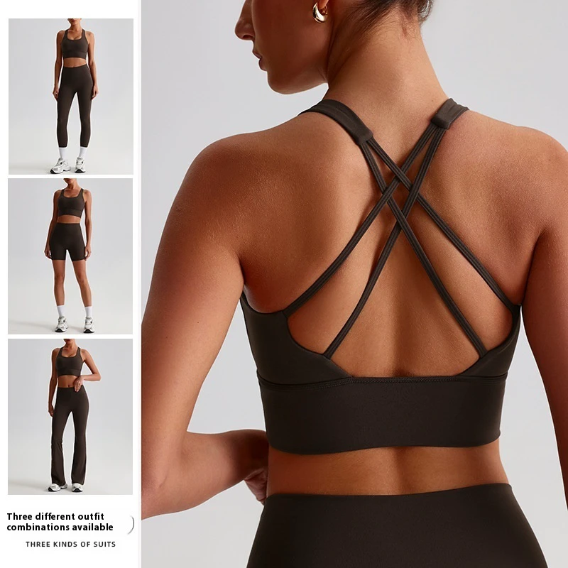 Women's Sexy Strappy Sports Bra with Crisscross Back Light Support Yoga Bra Removable Cups Seamless and Breathable for Girls