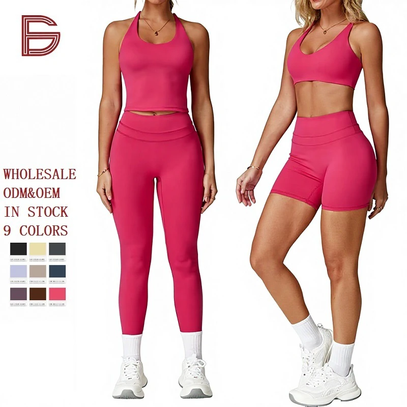 5-Piece Yoga Set Women Crop Top Butt Scrunch Leggings Shorts Nylon Spandex Stretchy Quick Dry Workout Gym Outfit