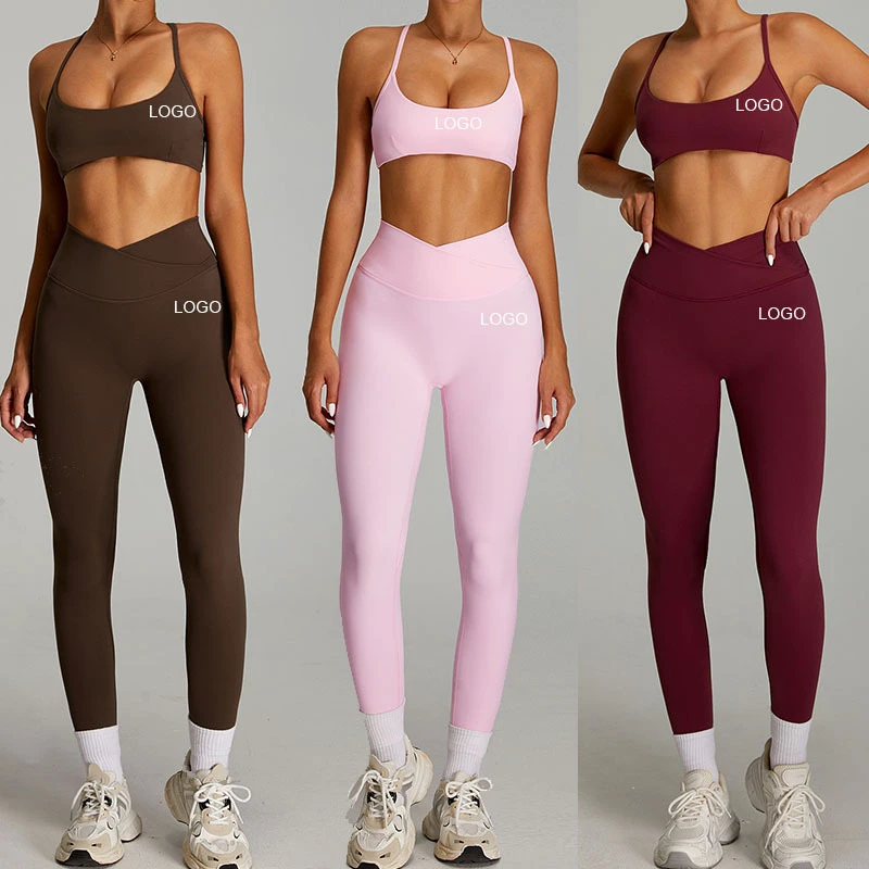 Women's High-Waist Quick-Drying Fitness Clothing Nude Yoga Set for Outdoor Sports High-Tech Cross-Over Running Suit