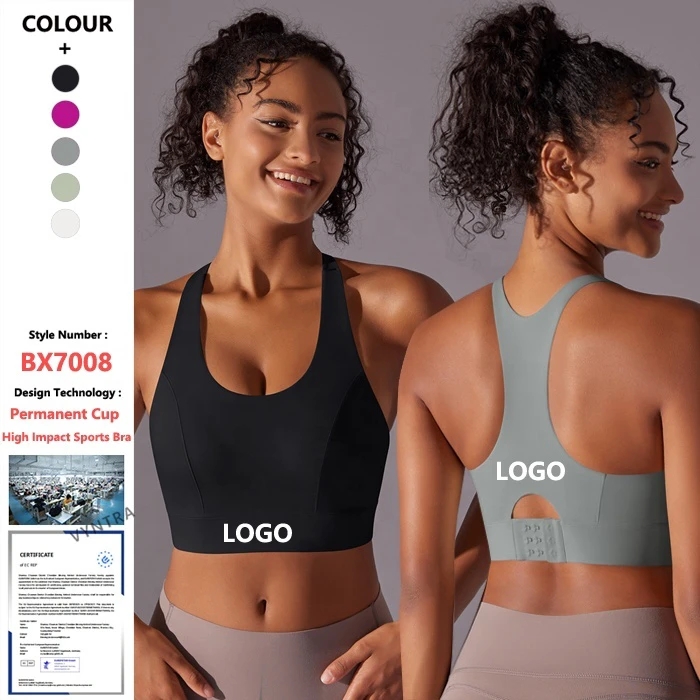 High Quality Women Racerback Permanent Cup Pad Running High Impact Support Yoga Workout Fitness Bras Tank Crop Top Sports Bra
