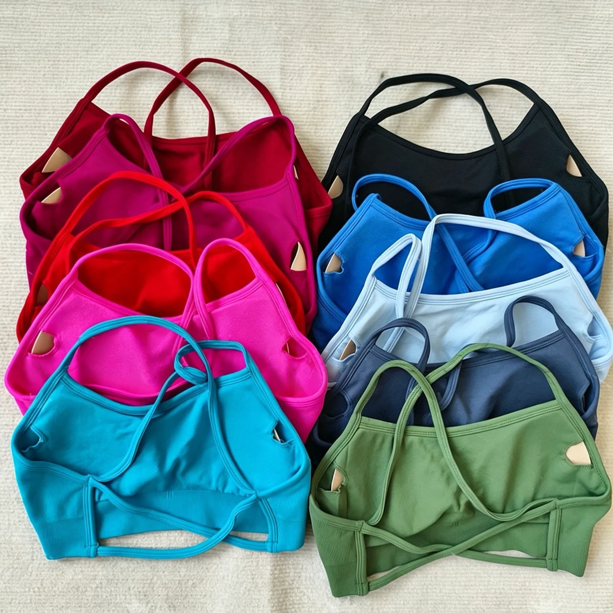 Womens Seamless Cross Back Sports Bra High Stretch Matte Nylon for Yoga Gym Fitness Casual Wear