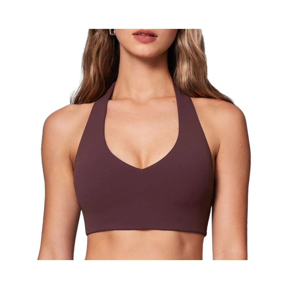 INGIA Womens Breathable Halter Longline High Support Yoga Sports Bra with Padded Low Back and Built-in Bra