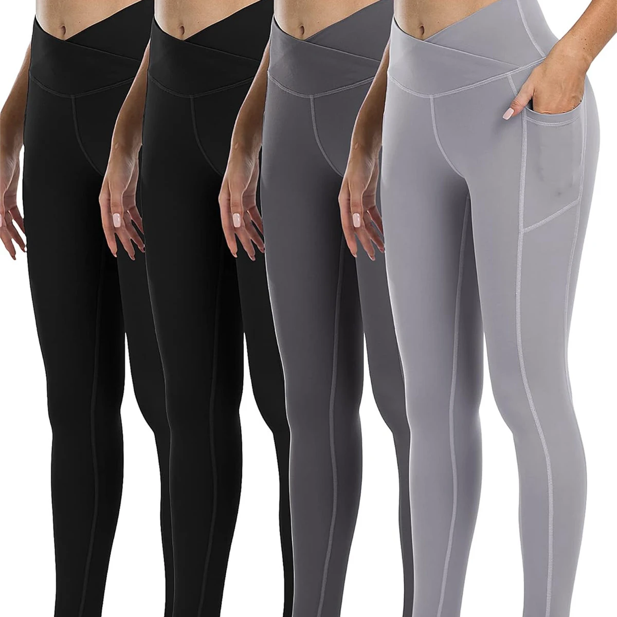 Soft Nylon Spandex High Waist Yoga Pants Quick Dry Breathable Women Athletic Leggings with Dual Pockets