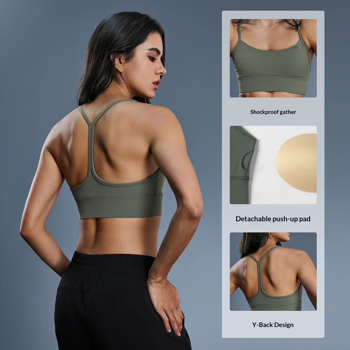 New Women's High Support Running Yoga Sports Bra Y-line Straps Spandex/Nylon Material Removable Pads Anti-shock Design Sexy Back