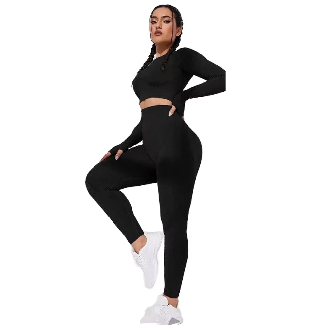 Autumn Seamless Yoga Suit Fitness Sports Set Women Long Sleeve Crop Top Gym Leggings Workout Sportswear Custom Logo