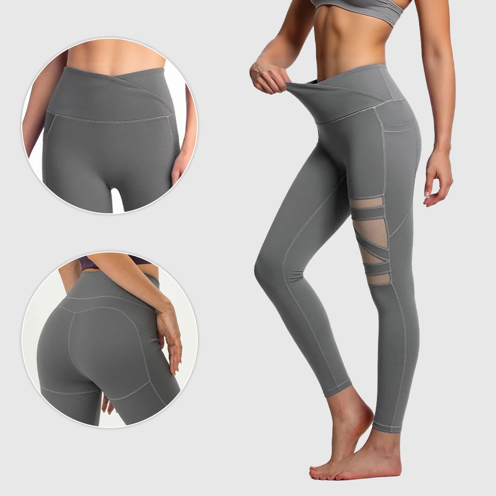 High Waist Hollow Out Crossover Yoga Pants for Women Buttery Soft Four-Way Stretch Sweat-Wicking Breathable Workout Legging