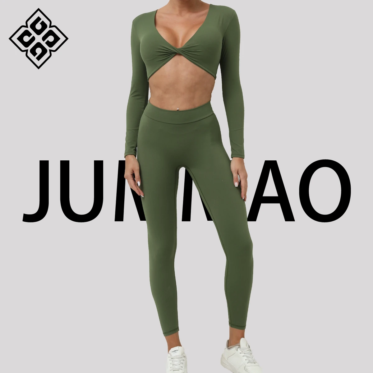 High Stretchy Sportswear 2 Piece Quick Dry Long Sleeve Gym Fitness Set Breathable Slim Fit V Neck Crop Tops and Yoga Pants Set