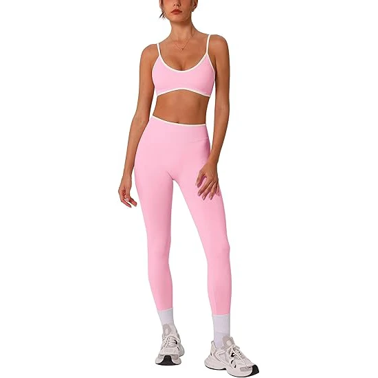 Strappy Front Yoga Set Women Seamless Padded Sports Bra High Waist Butt Scrunch Leggings Side Pockets Nylon Spandex Fitness Wear