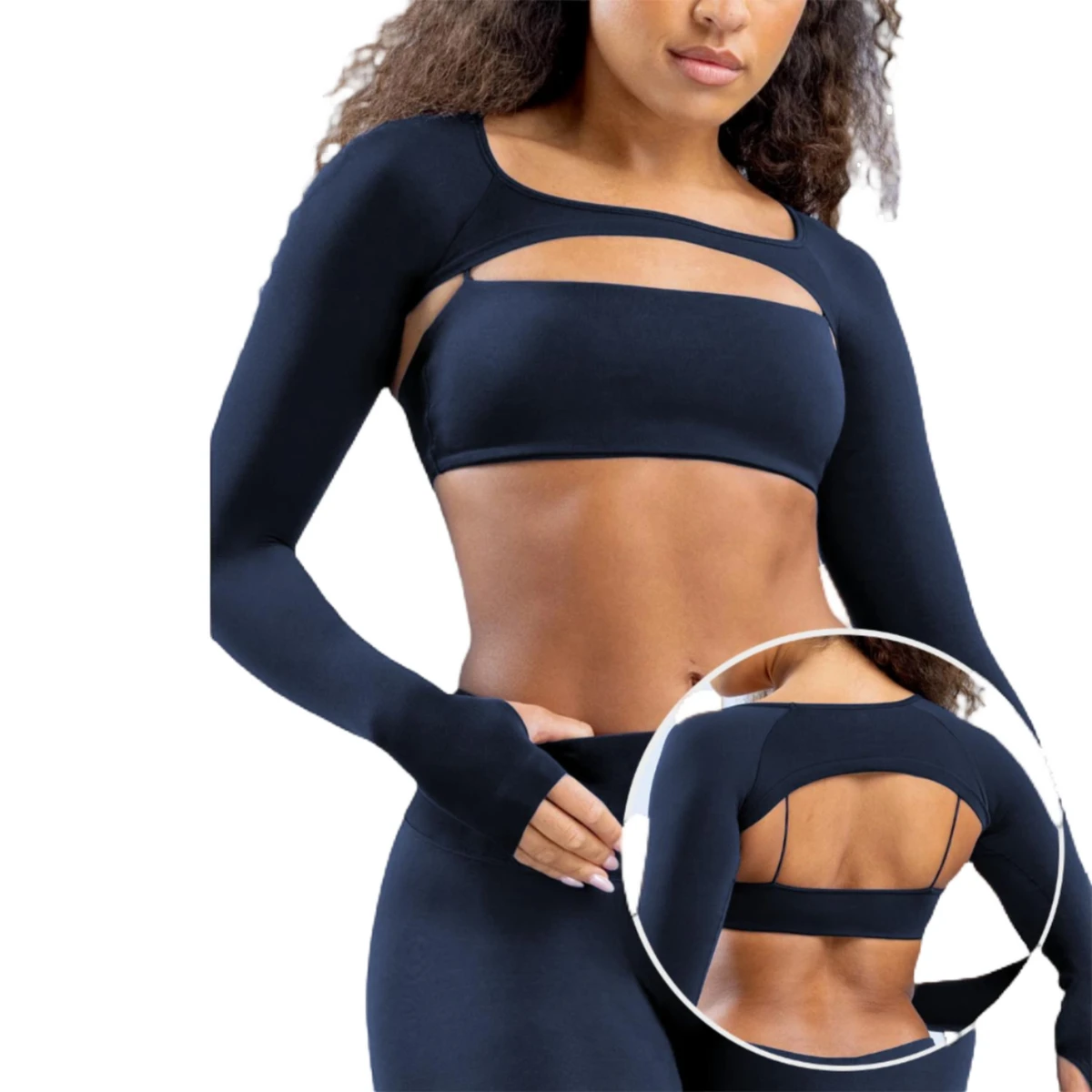 Women Girls Solid Stretchy Seamless Long Sleeve Sports Bra Set Moisture Wicking Windproof Gym Running Fitness Yoga Wear