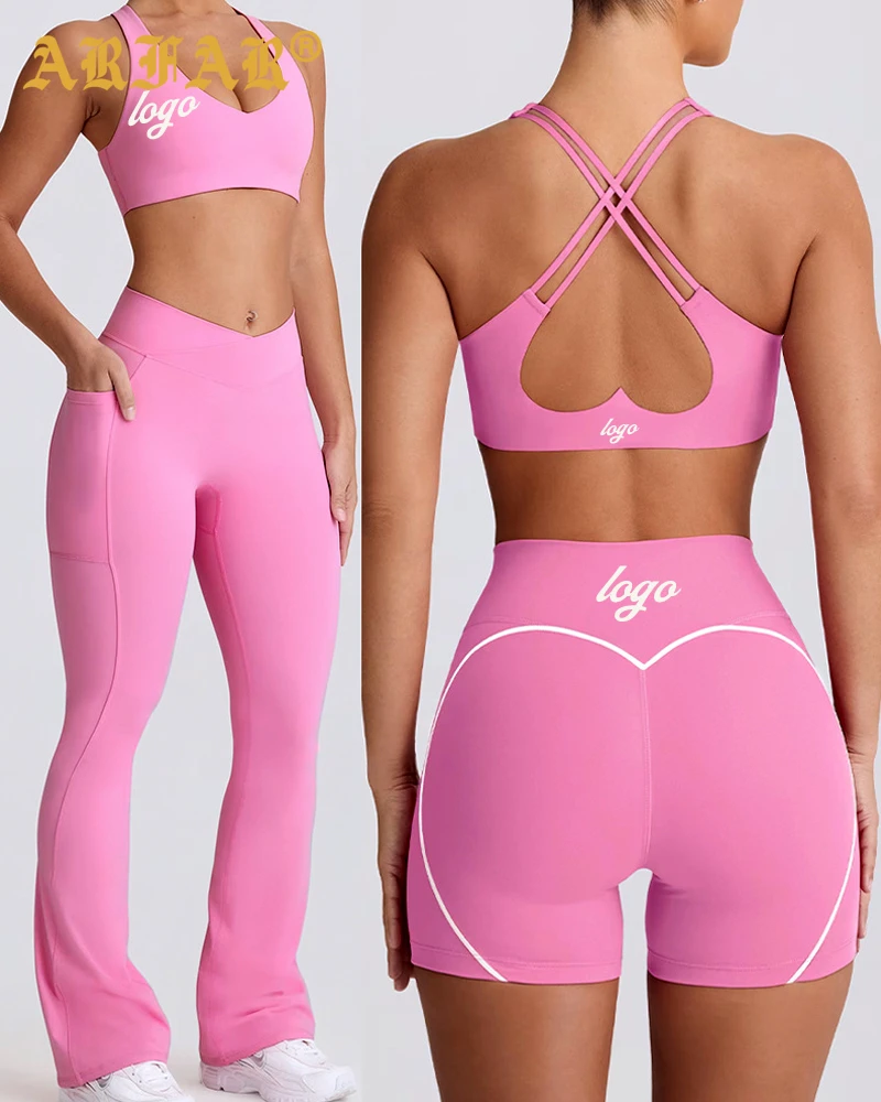 Women's Sportswear Sets 2 Piece Custom Logo Breathable Gym Bra High Waist Seamless Yoga Shorts Leggings Workout Sets for Women