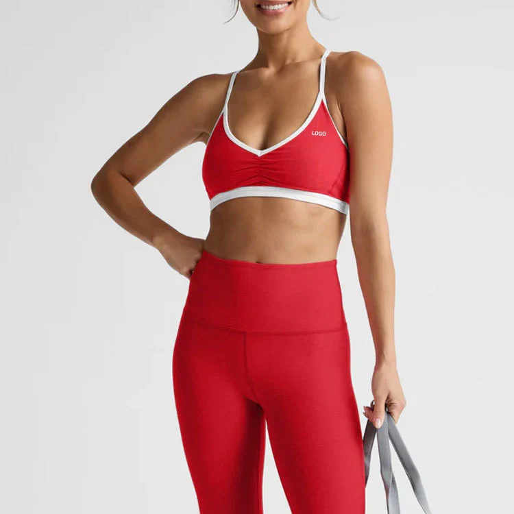 OEM Custom Quick Dry Workout Fitness Mid Impact Contrast Trim Breathable Fitness Gym Yoga Sports Bra with Removable padding