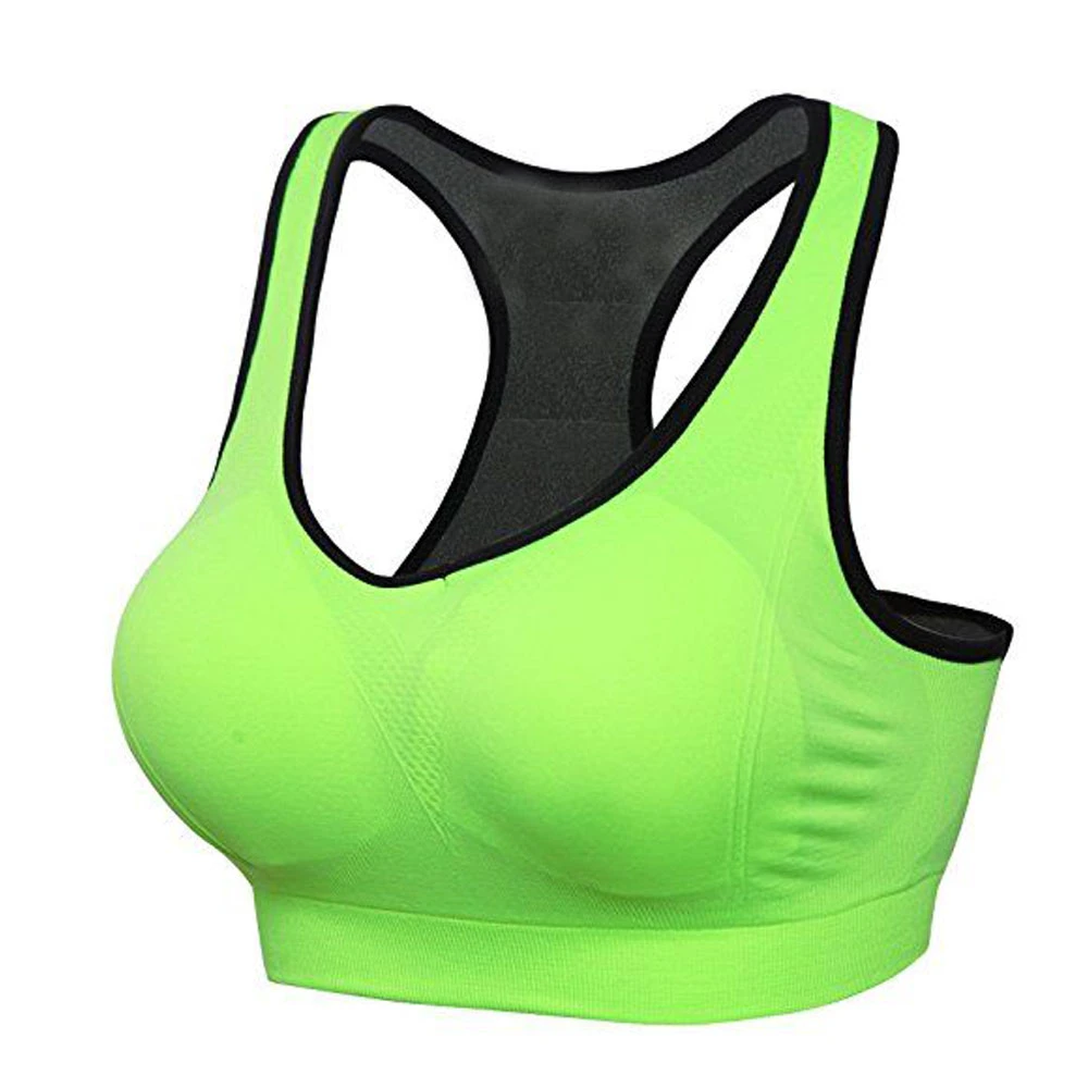 High Support Plus Size Simple Women's Sports Bras Yoga Gym Activewear Pocket Front Logo Crystal U-NECK Breathable Quick Dry