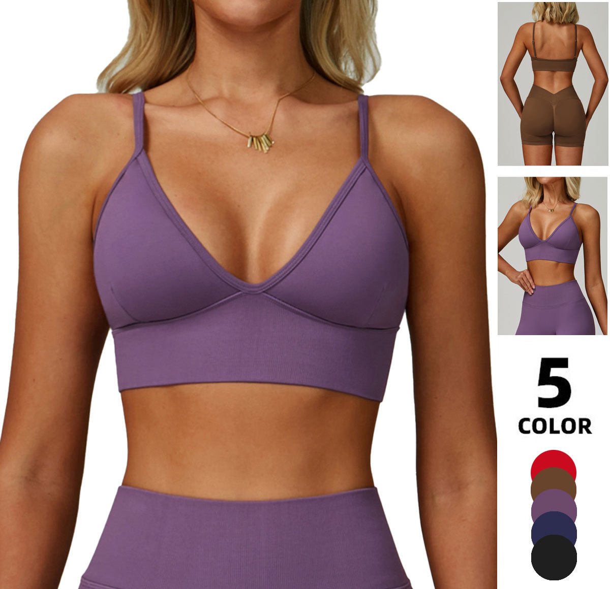 Women's Sports Vest Breathable And Comfortable Beautiful Back Seamless Deep V-Neck Sports Bra Slim Fit With Chest Cushion Bra