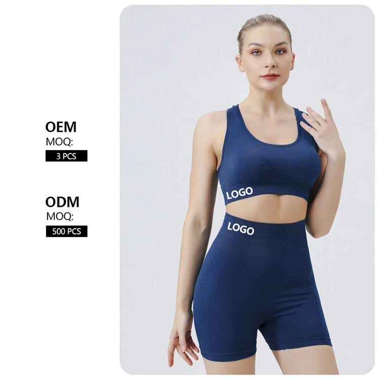 Fitness Sportswear Seamless High Waist Yoga Suit 2-Piece Solid Print Sports Set Bodybuilding Short for Women