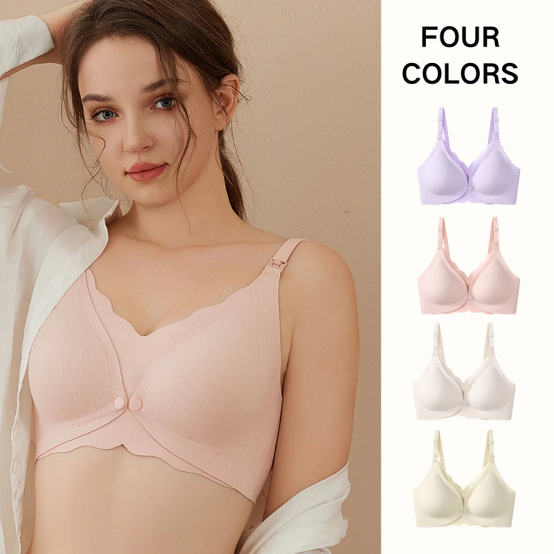New Style Fancy Comfort Antibacterial Maternity Nursing Bonded Bra Wireless Front Open Breastfeeding Leakproof Lingerie For Mom