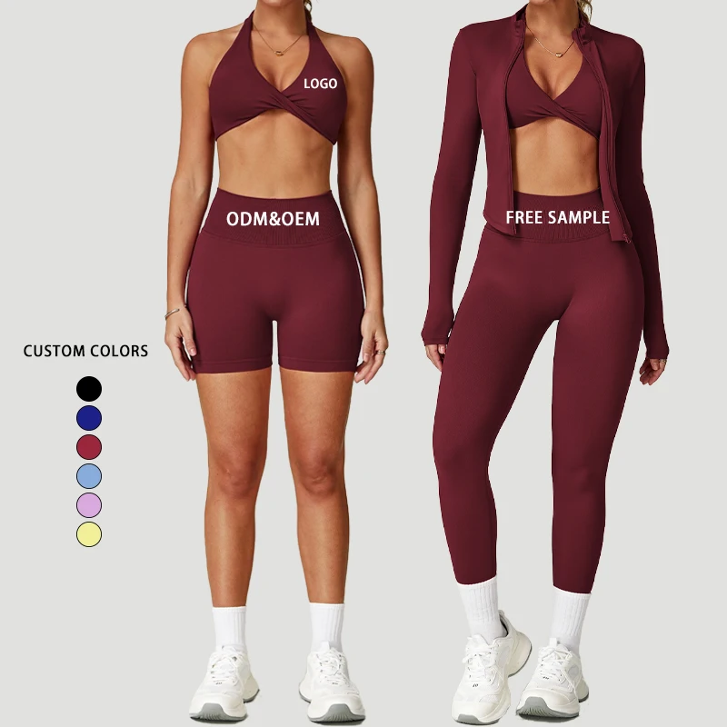 New Fashion False 4-Piece Breathable Plus Size Sports Bra High Elasticity Scrunch Butt High-Waisted Yoga Set With Front Logo
