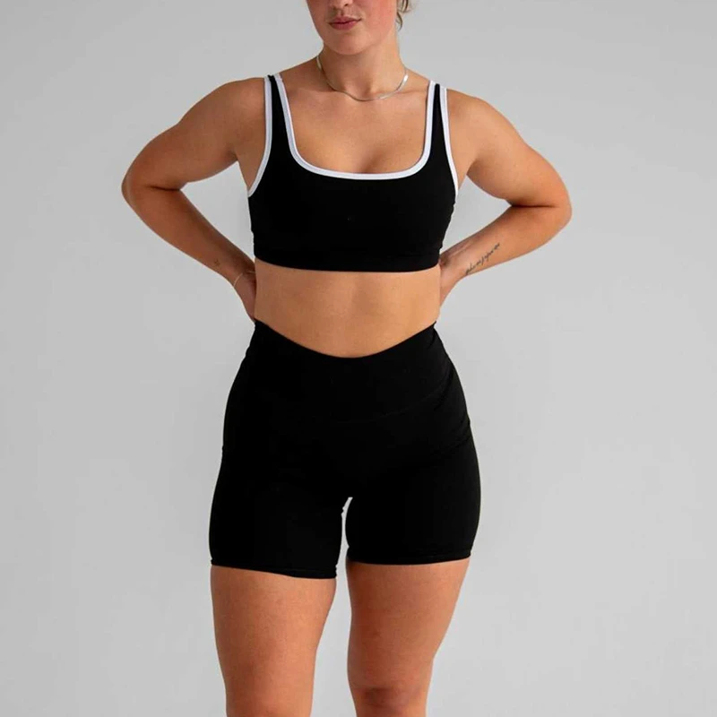 Active Fitness Ladies Gym Workout Set Thick Strap Sports Bra Cross Waist Shorts Size ODM Digital Printed Yoga Set Running