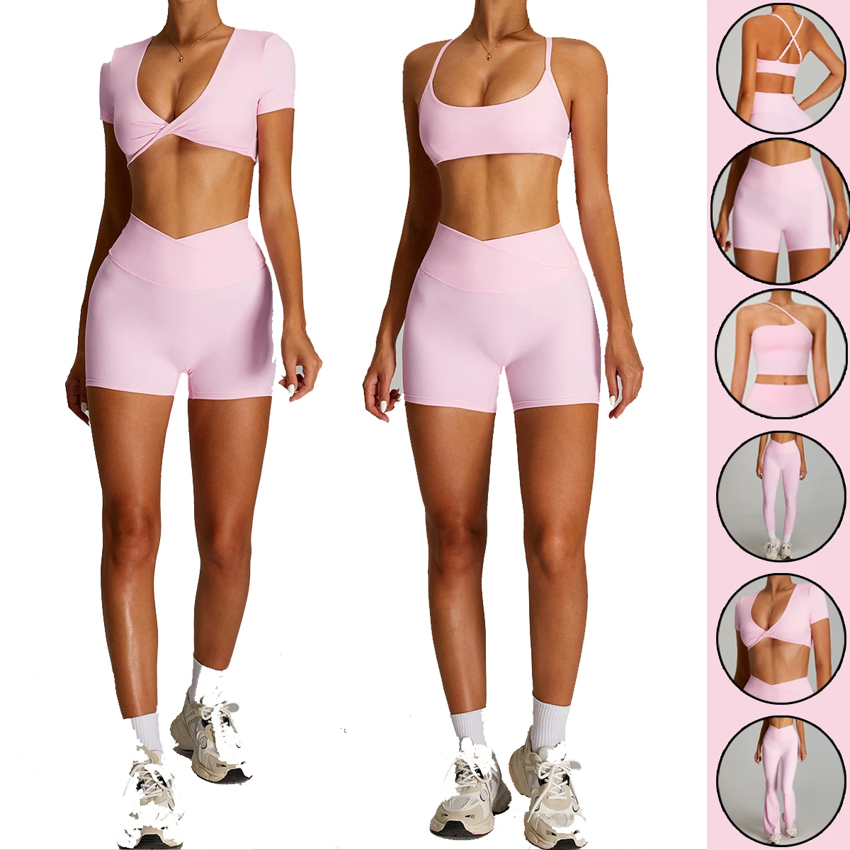 Wholesale Yoga 2-Piece Backless Sports Bra Active Wear Stretch V Waist Yogashorts Workout Shorts Gym Fitness Sets Yoga Sets