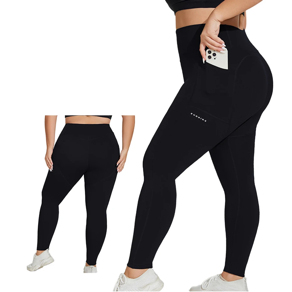 1XL-4XL Plus Size Pocket Leggings, High Waist Butt Lifting Soft Athletic Workout Yoga Pants