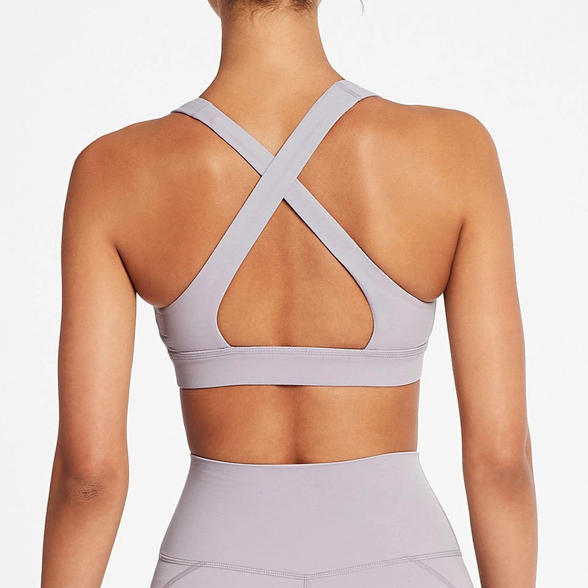 OEM Customized Logo Hot Selling Backless Crop Sport Bra Two Piece Yoga Set Pure Color Yoga Pants Back Cross Tank