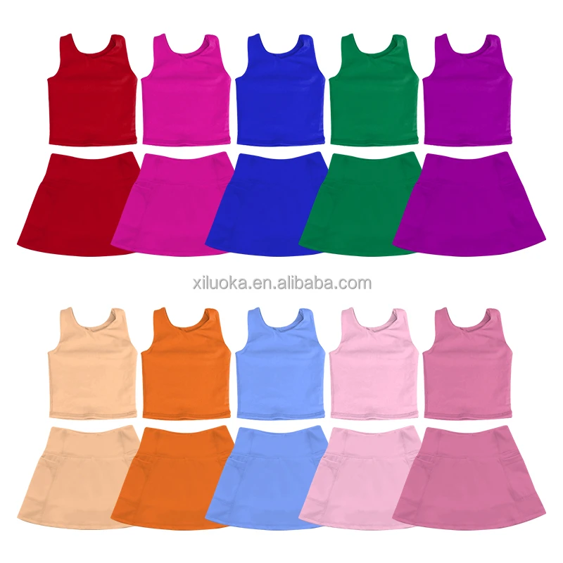 Custom Logo Girls Activewear Set Top Skorts With Shorts Underneath Clothing Set